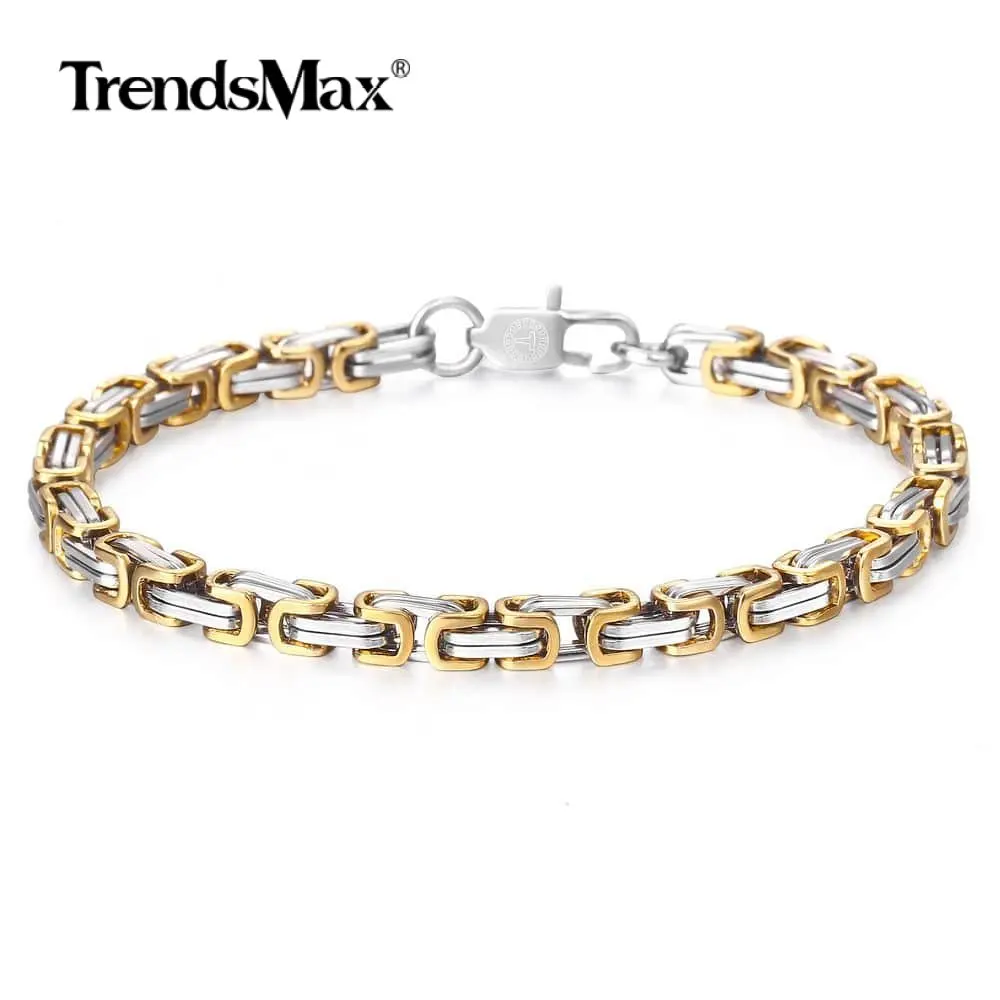 

5mm Byzantine Chain Bracelet for Men Boy Stainless Steel Bracelets Wristband Gift Jewelry Black Gold Silver TBS002