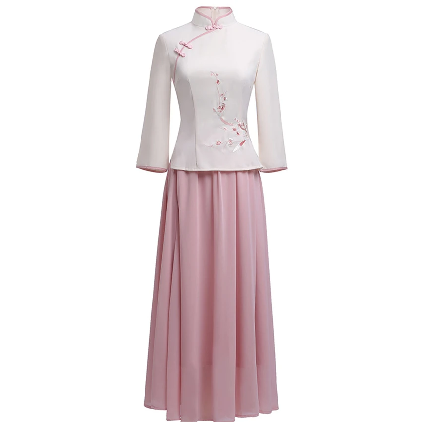 

Traditional Chinese Clothing for Women 2020 News Skirts Cheongsam Top Hanfu New Year Vintage Chinese Shirt Style Tang Suit