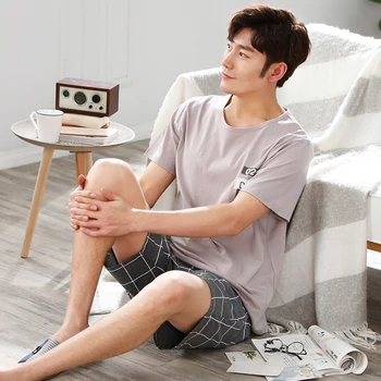 

2020 Summer Men Pyjamas Short Sleeve 100% Cotton Casual Pajamas Set Sleep Shorts Suit Male Big Size Sleepwear Lingerie XXXL