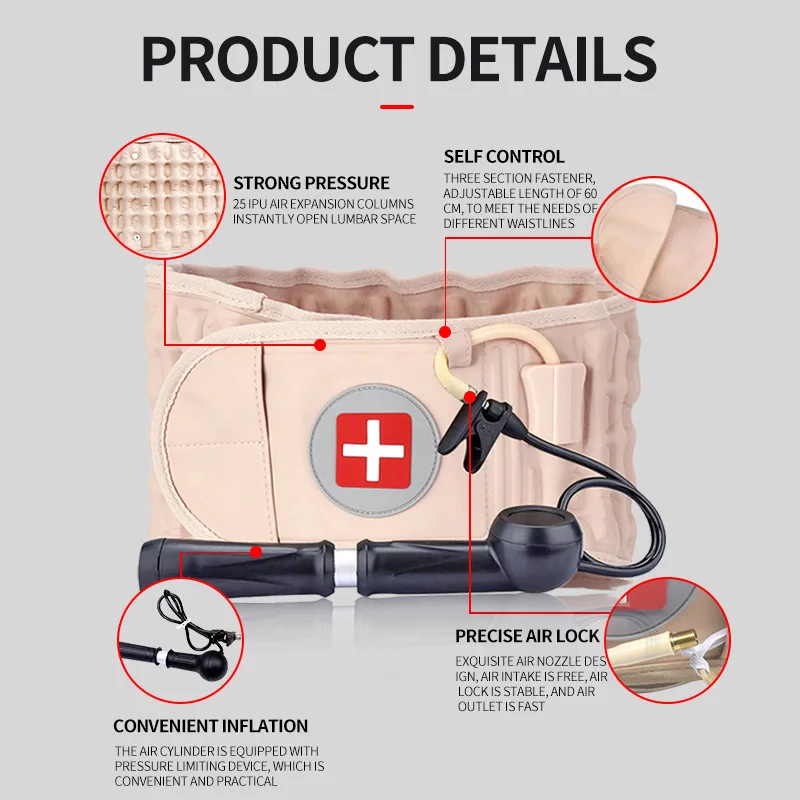 Lumbar Back Belt Support Traction Air Decompression Pain Relieve Inflatable Massager Waist Protect