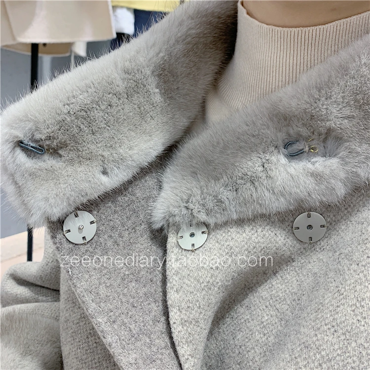 Зимнее женское пальто из шерсти, Женское пальто с воротником из натурального меха норки, Корейская длинная куртка для женщин, одежда Casaco QA211 YY956