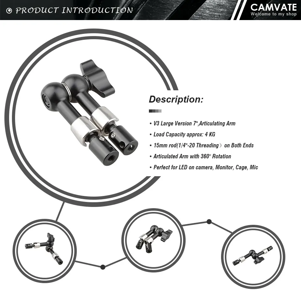6.3" Articulating Arm(V3)Adjustable Friction Magic Arm With 1/4"-20 Thread For L