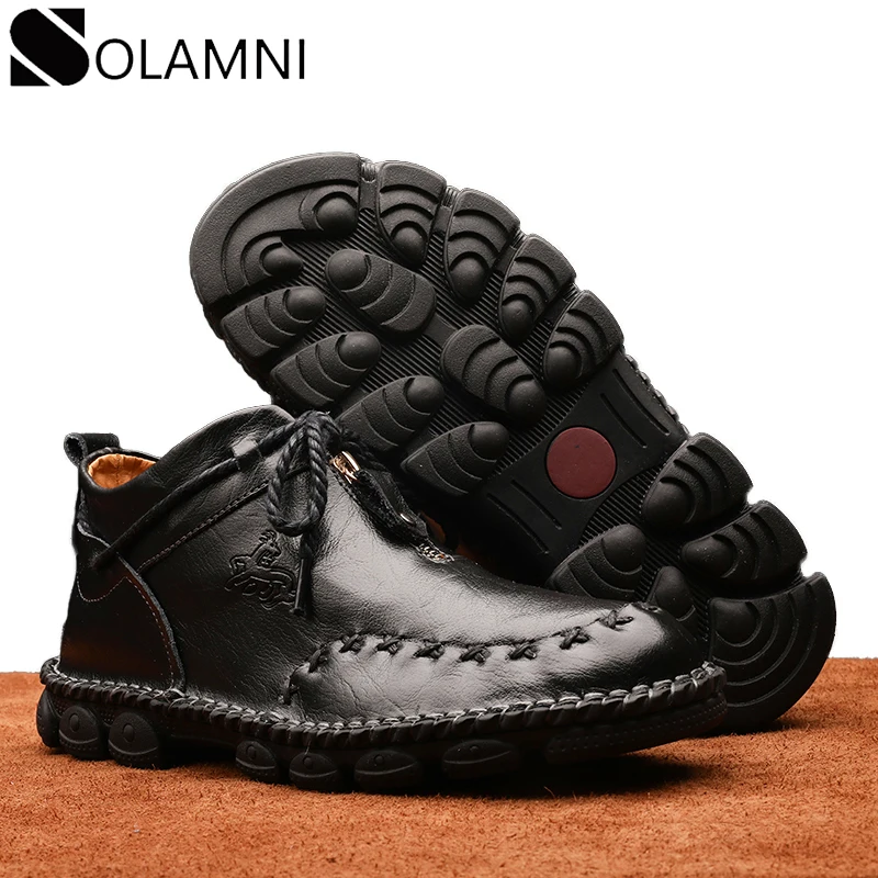 

Comfortable Men Ankle Boots Genuine Leather Casual Shoes Mens Spring Autumn Zipper Boots Fashion Anti-Slip Soft High Top Shoes