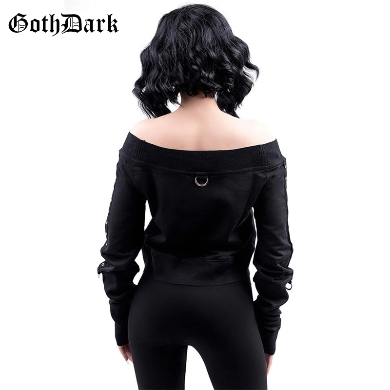 Готический темно-черный лоскутный гранж-панк готический свитшот для женщин Мода Осень винтажные женские толстовки с ушками Обрезанные
