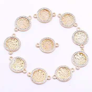 

Wholesale Round Tree of Life Rhinestone Bracelets Connector Charms DIY Components for Jewelry Making Gold Connector Rhinestone