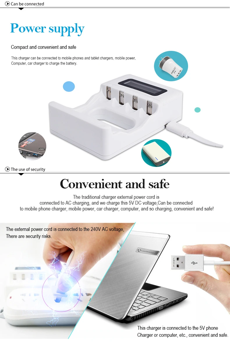 4 Slot Ulrea Fast Smart Intelligent Battery Usb Charger For 1.2V AA AAA NiCd NiMh Rechargeable Battery LCD Display Quick Charger usb shaver cable