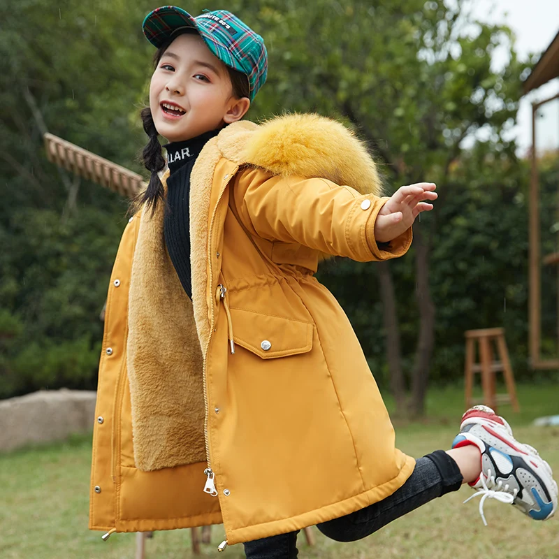 Детский пуховик г. Новое корейское толстое длинное белое пуховое пальто для девочек зимняя куртка с плюшевой подкладкой детская парка
