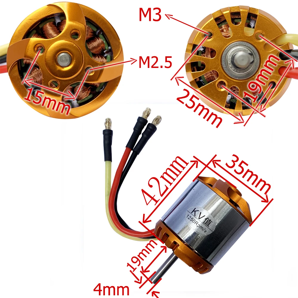 C3542 1250KV Outrunner бесщеточный двигатель 4 0 мм вал совместимый 2 4S Lipo/60A ESC FPV