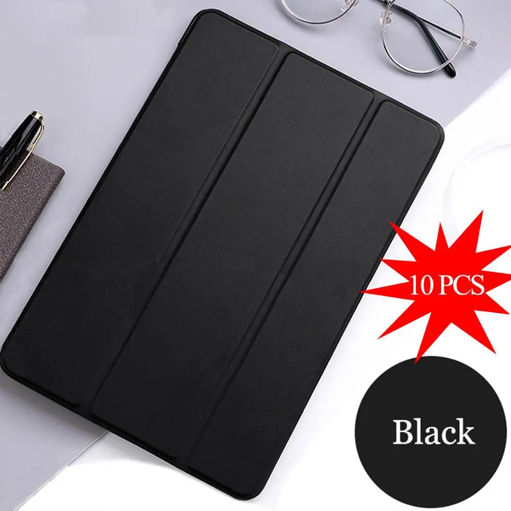 black (10 pcs) Чехол для планшета huawei MediaPad M5 Lite, 10,1 дюймов, кожаный, умный, с функцией сна, с тремя сложениями, с подставкой, однотонный чехол, 10 шт., чехол для BAH2-W19/L09 - Цвет: black (10 pcs)