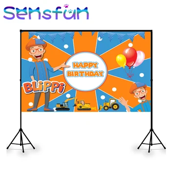 

Custom Photo Studio Vinyl Blippi Background for Boy birthday Party Decoration Poster Truck Construction Backdrop 7x5ft