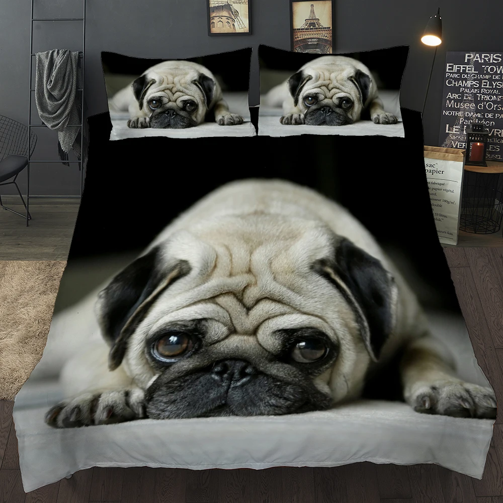  3D Cute Dog Duvet Cover Set Bedding Set Pug King Queen Bed Set King Comforter Bedding Set UO05#