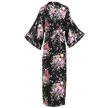 Элегантный женский длинный халат Kimon с изысканным цветочным принтом, халат, интимное белье, повседневный мягкий атласный Свадебный халат, пижама