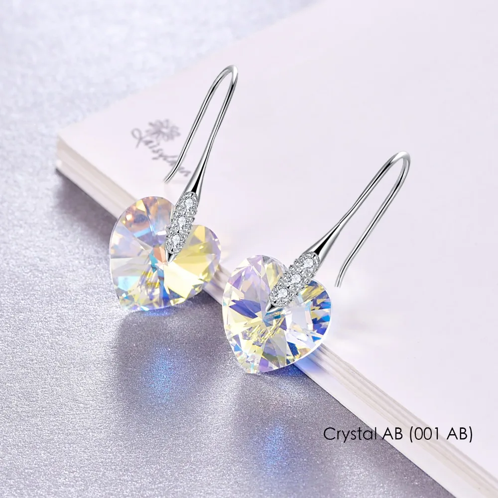 XILION сердце кристаллы от Swarovski Висячие серьги Мода стерлингового серебра украшения для пирсинга серьги для женщин ювелирные украшения в подарок любимой