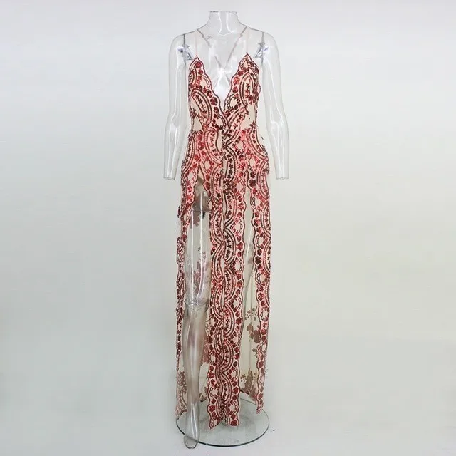 Joyfunear шифоновое женское платье миди лето осень Vestido Новое Вечернее платье без рукавов с v-образным вырезом Bodycon Sequin Цветочные Сексуальные Платья - Цвет: Red