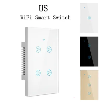 

US Wifi Wall Touch Sensitive Switch Remote Control 1 2 3 4 Gang Wireless Led Light Smart Touch Screen Switch Glass US Standard