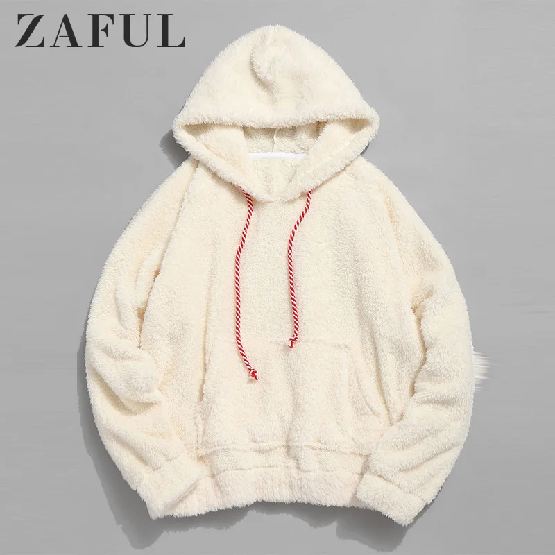 ZAFUL Camel простой искусственный мех Пушистый Плюшевый худи на каждый день шнурок