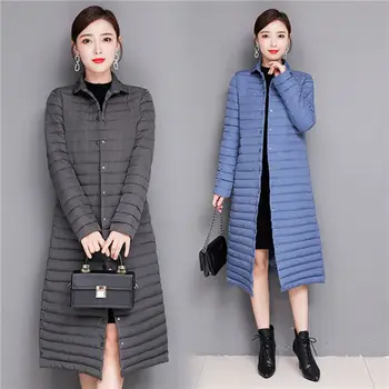 

2020 Women's New Winter Autumn Warm Parkas Coat Female Thin Cotton Fashion Causal Solid Korean Slim Full Sleeve Long Jacket W311