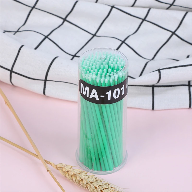 dark green medium Одноразовые кисти для макияжа 100 шт./упак. тампон Microbrushes наращивание ресниц прочный Micro отдельных Аппликаторы ватный тампон - Цвет: dark green medium