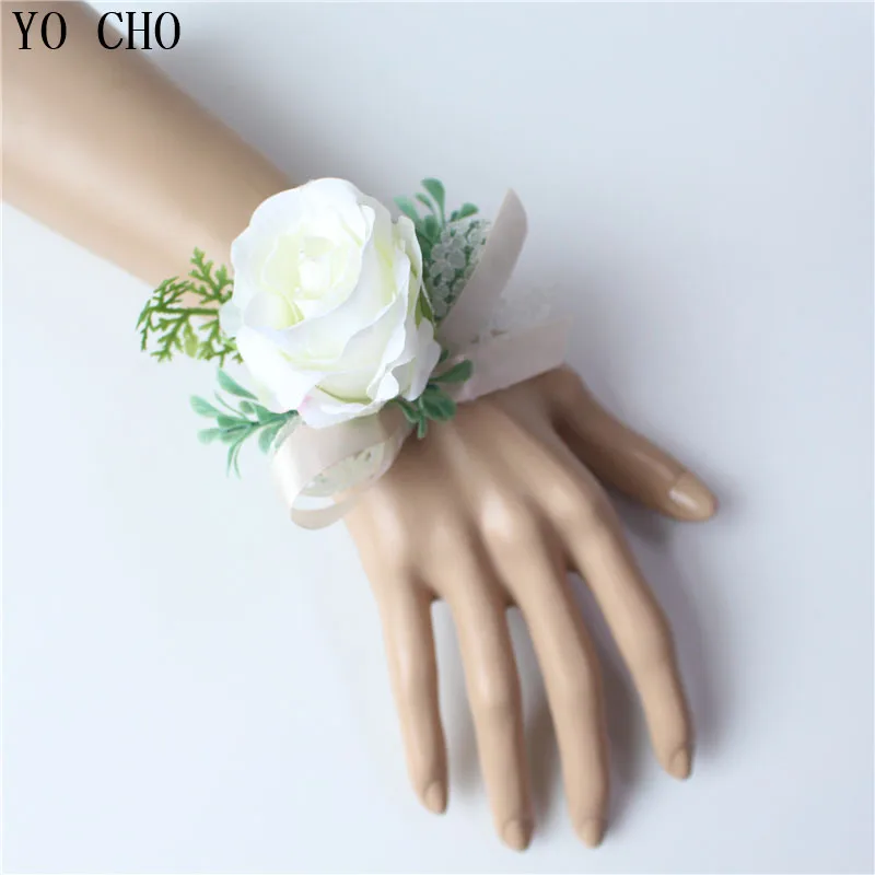 wrist corsage-A Йо Чо роза цветок жениха Бутоньерка Свадебные запястья корсаж белый браслет для невесты Выпускной, свадьба личный цветок декор - Цвет: wrist corsage-A