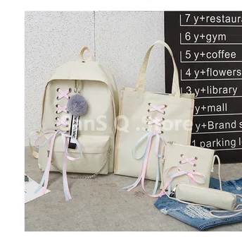 

College School Bag For Teenage Lace Bow Bundle Backpack Girl Schoolbag High Student Bag