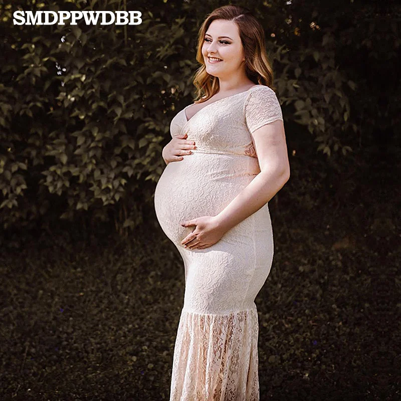 

SMDPPWDBB Maternity Photography Props Maternity Gown Maternity Photo Shoot Baby Shower Short Sleeve Mermaid V Neck Maxi Dress