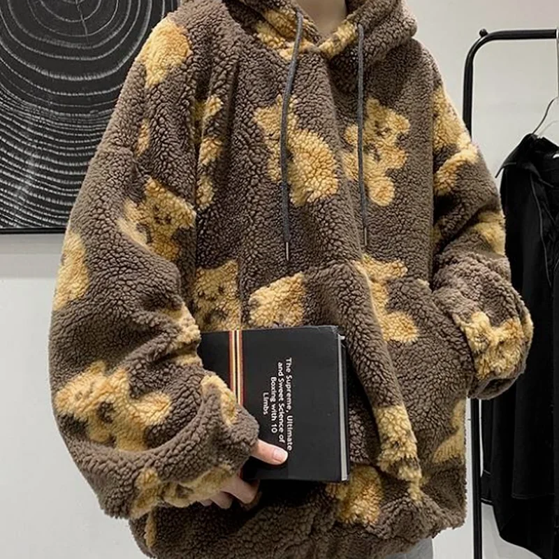 Women Lamb Hair Thick Sweatshirt Teddy Bear Cute Clothes 2023 Woman Harajuku Vintage Plush Sweatshirt Black Brown Streetwear New