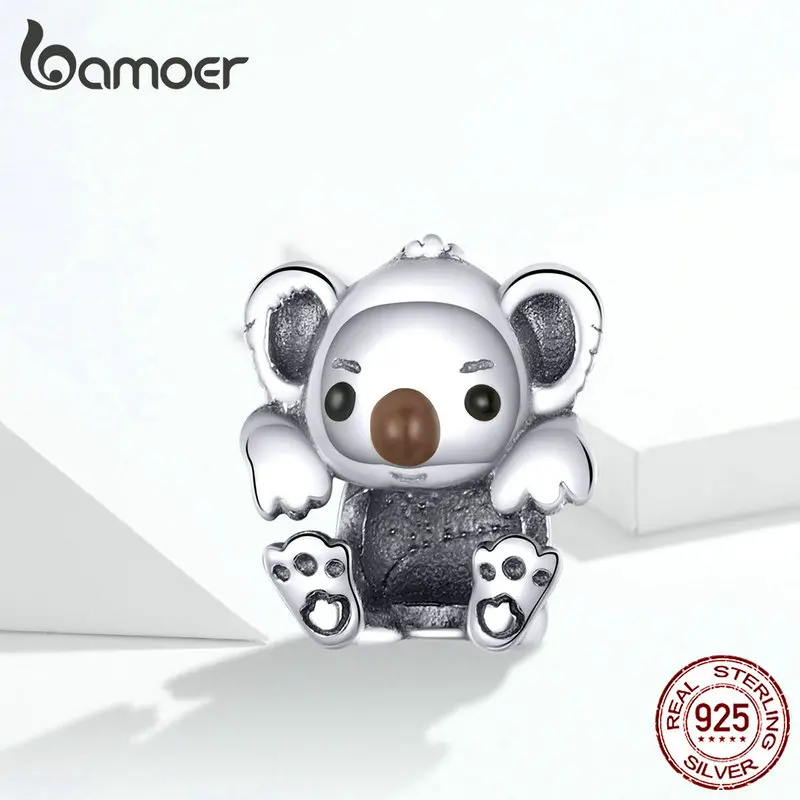 Bamoer Baby Koala, металлические бусины для женщин, изготовление ювелирных изделий, 925 пробы, серебро, животное, шарм, подходит для браслета и браслета, ювелирные изделия SCC1304