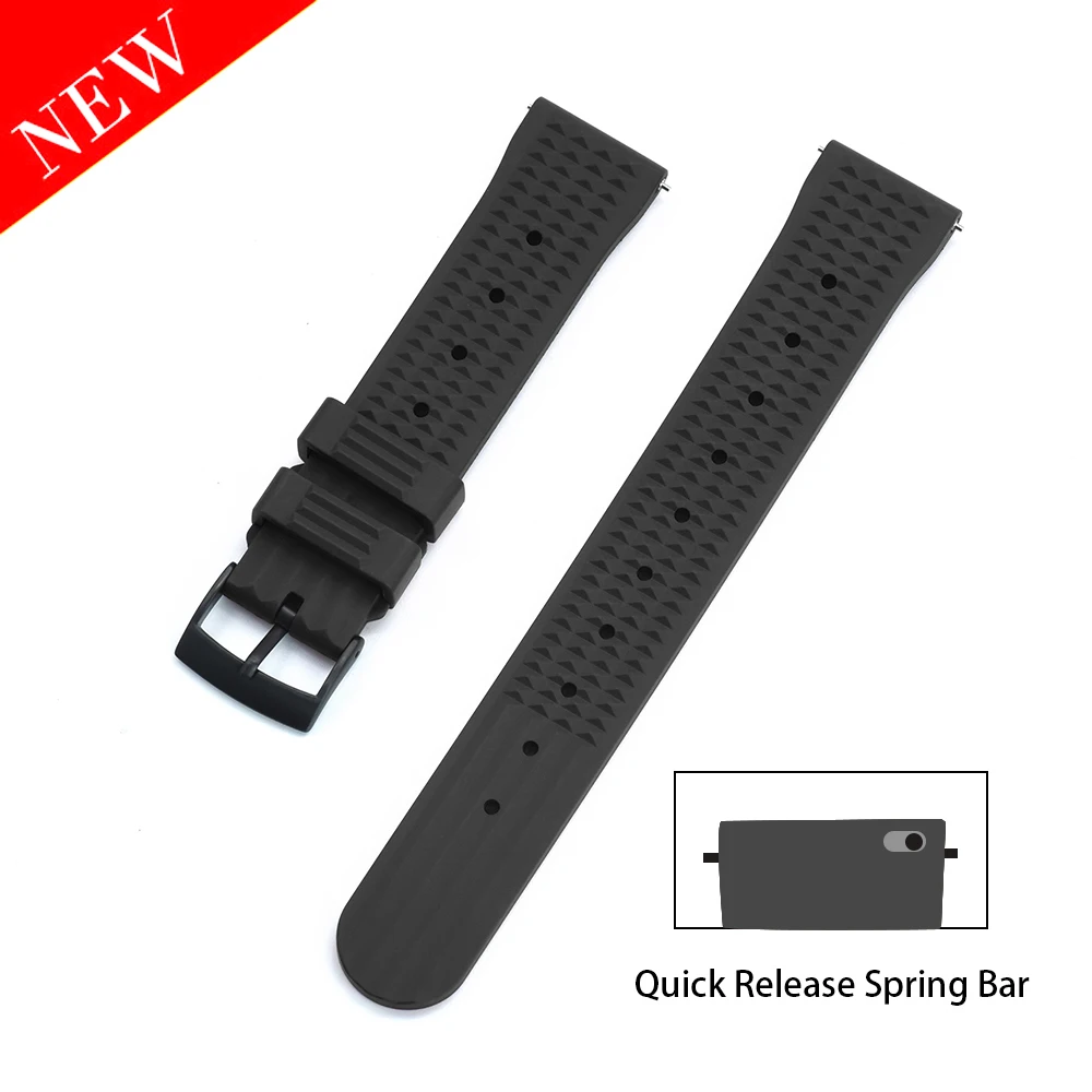 Premium Grade Waffle Design Quick Release Fluoro Rubber Watch Strap