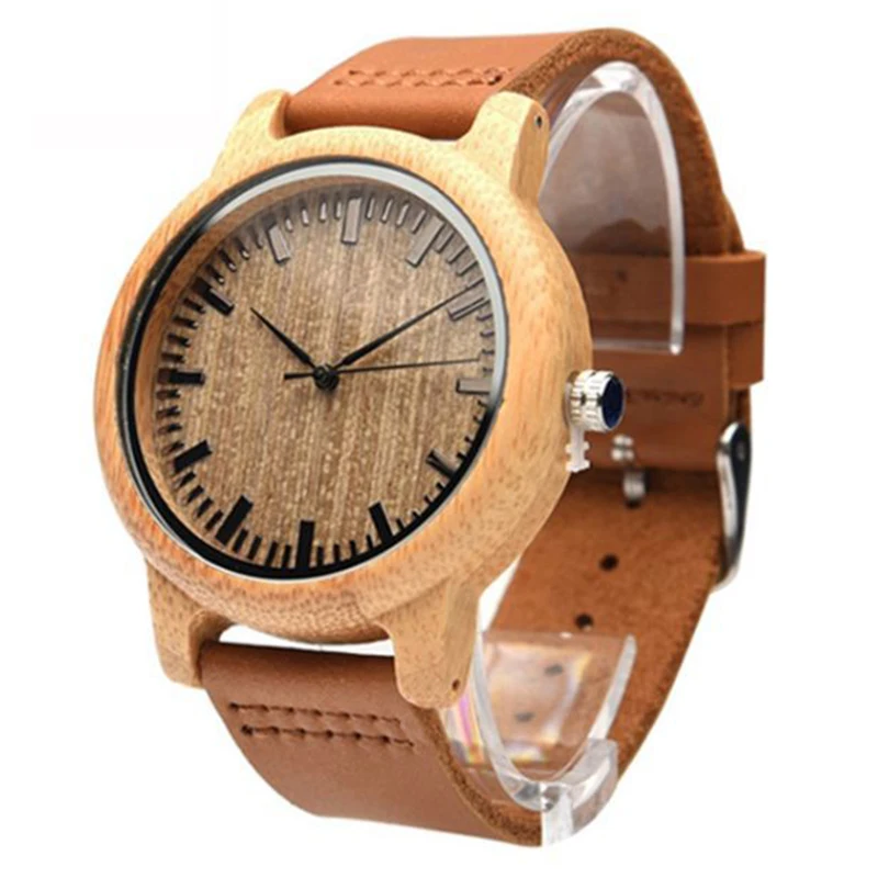 

Bamboo Quartz Analog Watch Wooden Wrist Watch with Round Dial for Men Women AIC88
