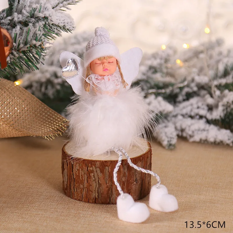 Последний год Рождественский Ангел-девочка мальчик куклы орнамент с рождественской елкой Noel рождественские украшения для дома Navidad детский подарок - Цвет: White angel sitting