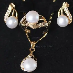 hot Fast +Genuine White Akoya Cultured Pearl ring earrings Necklace Pendant Set AAA (A0516) | Украшения и аксессуары