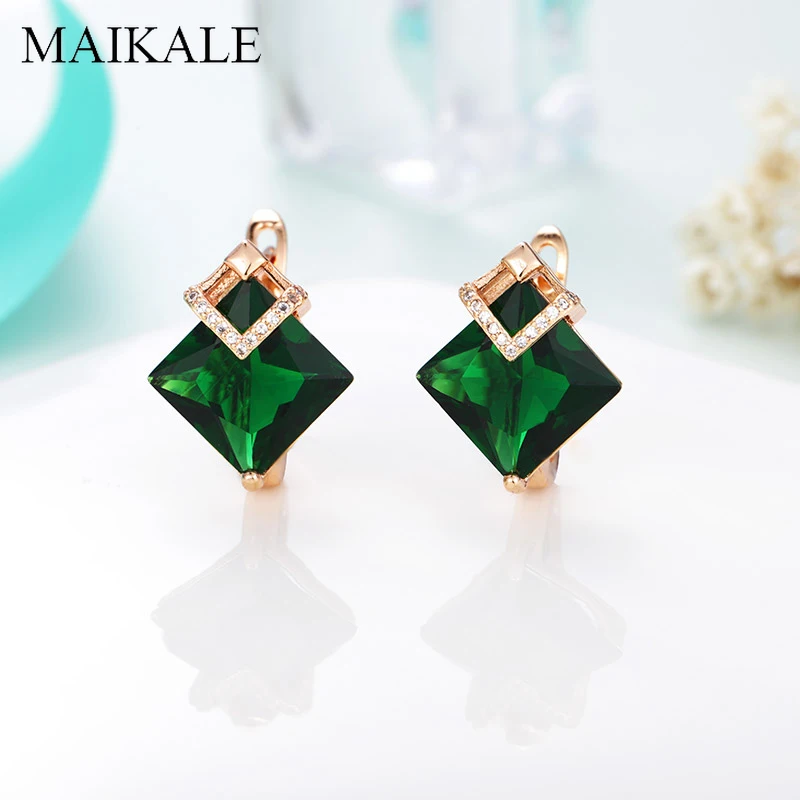 Женские большие серьги-гвоздики MAIKALE, геометрические серьги золотистого/серебристого цвета с квадратным фианитом, модные ювелирные изделия