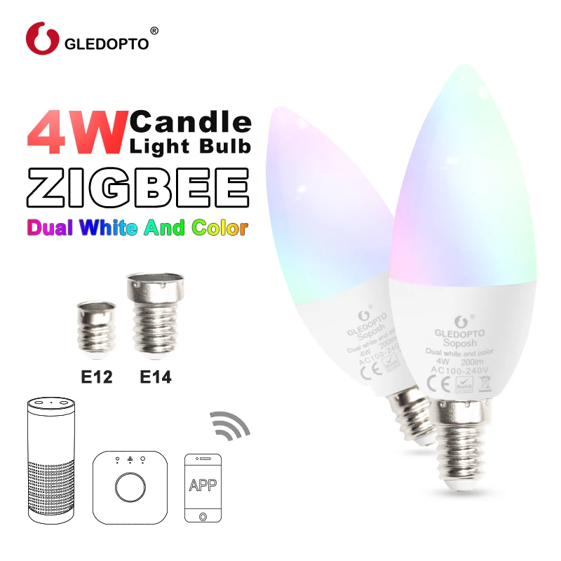Zigbee rgb светодиодный светильник приложение smart control работает с 3,0 шлюзом smartthings 4 Вт rgbw теплый белый, холодный белый Светодиодный e12 e14 tapy