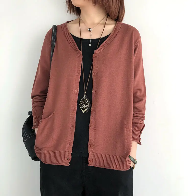 Summer Women Thin V-Neck Knitted Casual Loose Sweaters Cardigans Lady Long Sleeve Knitting Outwear Cardigan Top for Female L610 |