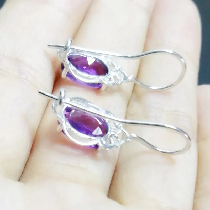 Натуральный настоящий аметист, серьги-кольца,, серебро 925 пробы 1.8ct* 2 шт, драгоценные камни, хорошее ювелирное изделие C91146