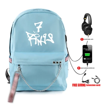 

Hip Accessories canvas harajuku Backpack Ariana Grande 2019 New 7 RINGS with USB zipper Shoulder College Student Travel Backpack