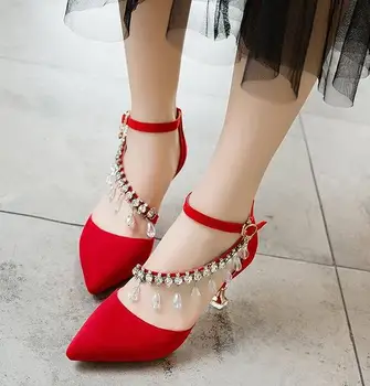 

Summer 2019 pointy stiletto sandals for women one-word buckle stiletto with medium heel versatile high heel shoes 316