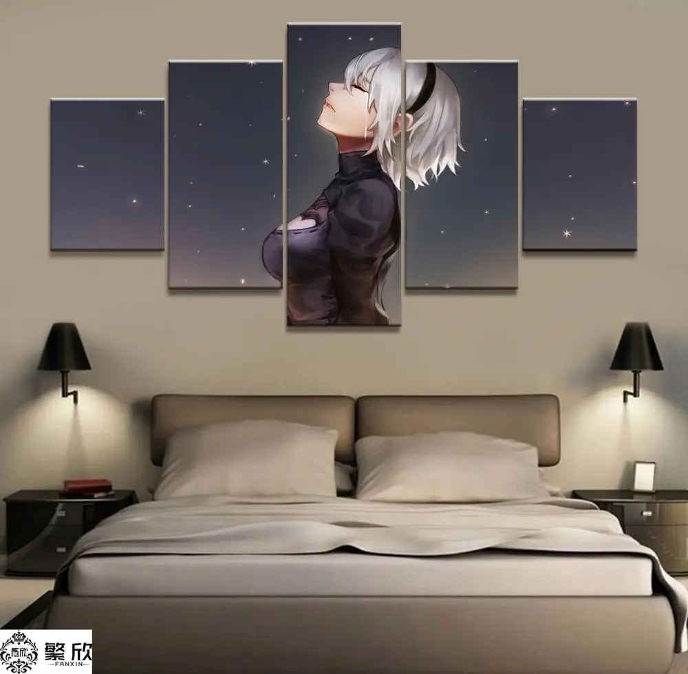 5 Panel NieRAutomata 2B Game Canvas Printed Painting For Living Room Wall Art Home Decor Picture Artworks Modern Poster | Дом и сад