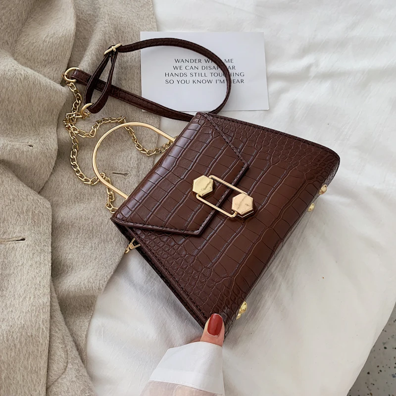 

Stone Pattern PU Leather Crossbody Bags For Women 2019 Small Totes With Metal Handle Lady Shoulder Messenger Bag Handbags