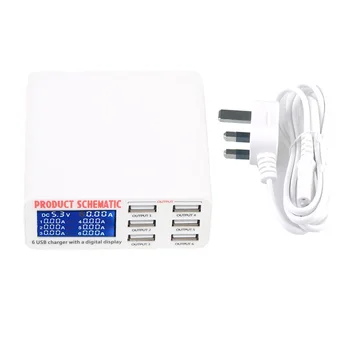 

EU/US/UK Plug 6 Ports USB Charger Travel Charger LCD Digital Display Smart Charging Station Multi-Port USB Charging