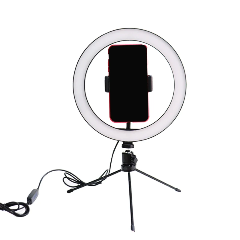 10 дюймов, 26 см, USB зарядка, кольцевой светильник для селфи, вспышка, светодиодная камера, телефон, фотосъемка, улучшенная фотография для смартфона, студия VK - Цвет: mini tripod light
