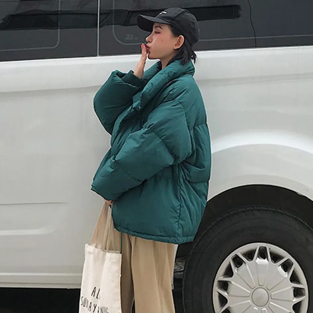 Womail Parkas зимние женские однотонные парки на молнии с карманами женская зимняя куртка корейская модная хлопковая парка для женщин