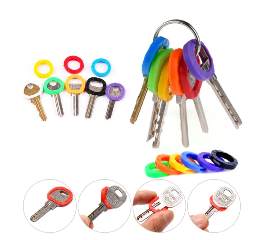 Multi Color Key Covers Hollow Rubber Soft Key Locks Keys Cap Topper Keyring Case Easy Identification of Door key caps covers 10/24/32Pcs