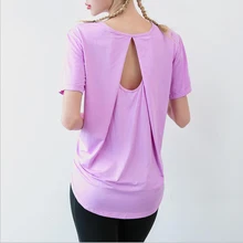 Короткая Передняя и длинная свободная футболка с открытой спиной, сексуальный топ для йоги deportivas mujer, быстросохнущая блузка для бега, спортивная одежда для женщин