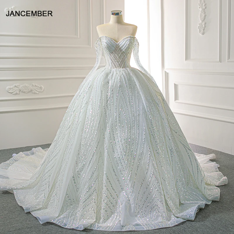J67131 JANCEMBER Bridal Elegant Dress 2020 Sweetheart Sequined Off The Shoulder Chapel Train Ball-Gown 1