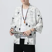 Мужской Халат размера плюс, кимоно в японском стиле, Свободный кардиган, китайское традиционное мужское кимоно хаори