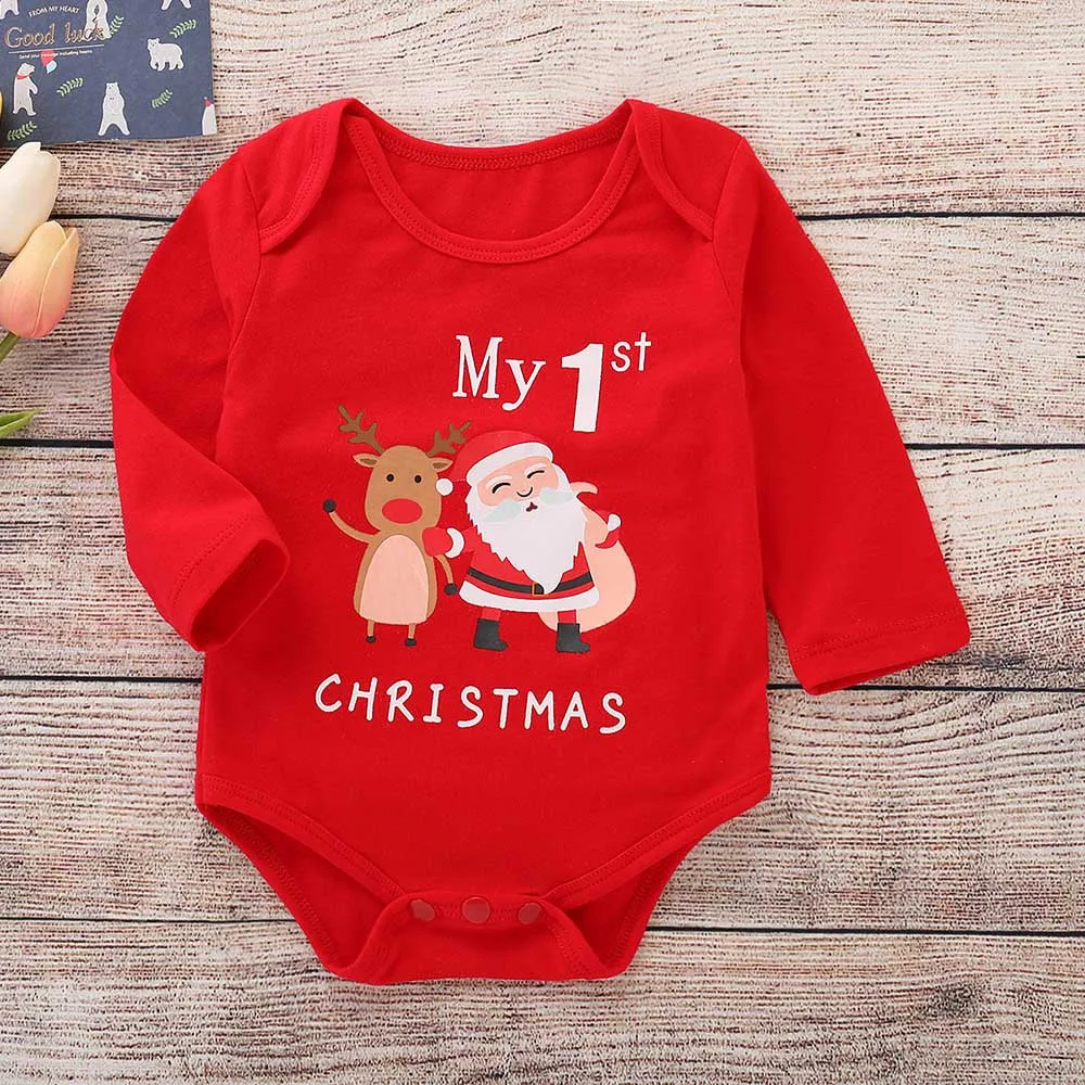 

New Christmas Clothes Infant Baby Girls Boys Long Sleeve Letter Print Christmas Jumpsuit Romper Outfit Christmas Gift Newborn