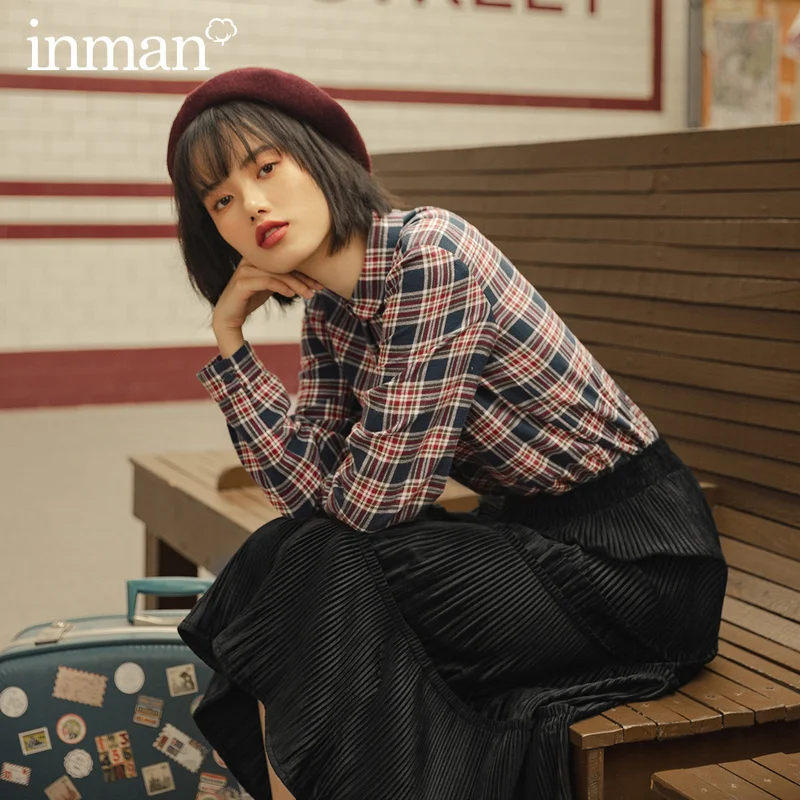 INMAN 2020 Autumn New Arrival Artsy Women Blouse Turn Down Collar Candy Color Button Classic Plaid Comfortable Cotton Tops INMAN 2020 Autumn New Arrival Artsy Women Blouse Turn Down Collar Candy Color Button Classic Plaid Comfortable Cotton Tops