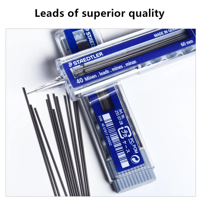 1 трубка Германия STAEDTLER 255 2B/HB 0,5 мм 0,7 мм свинец подходит для всех механических карандашей заправка Воронка Форма дизайн канцелярские принадлежности