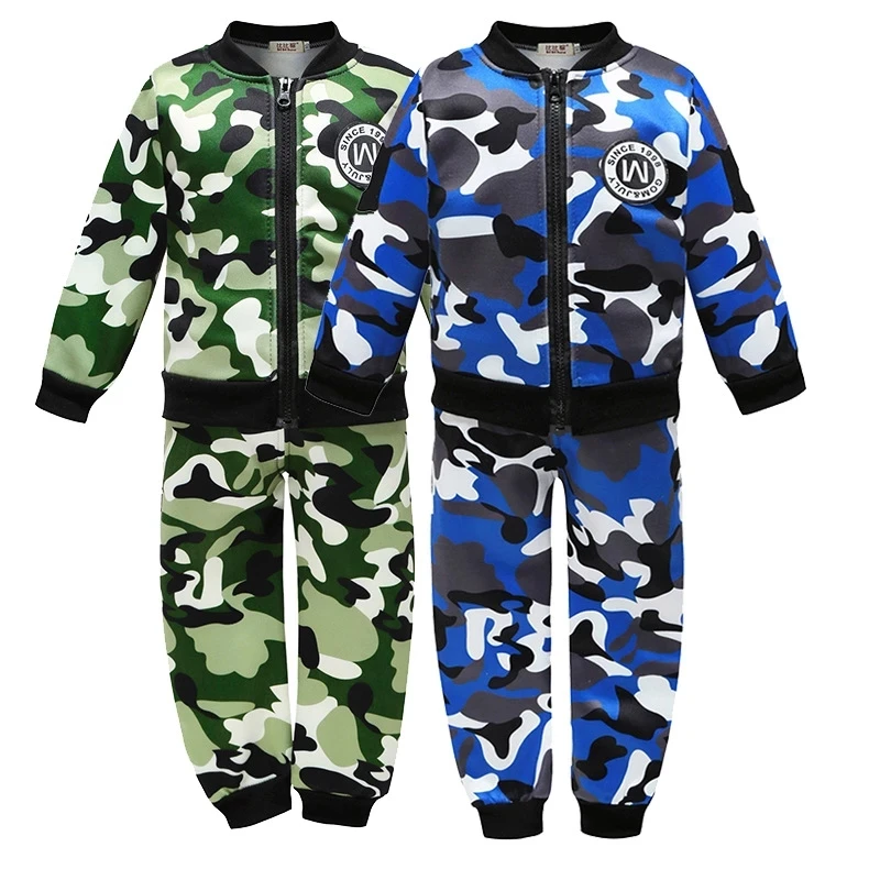 Baby Boys Woolen Warm Camouflag Windproof Sport Clothing Set Jacket Coat Pants Zipper Sport Suit